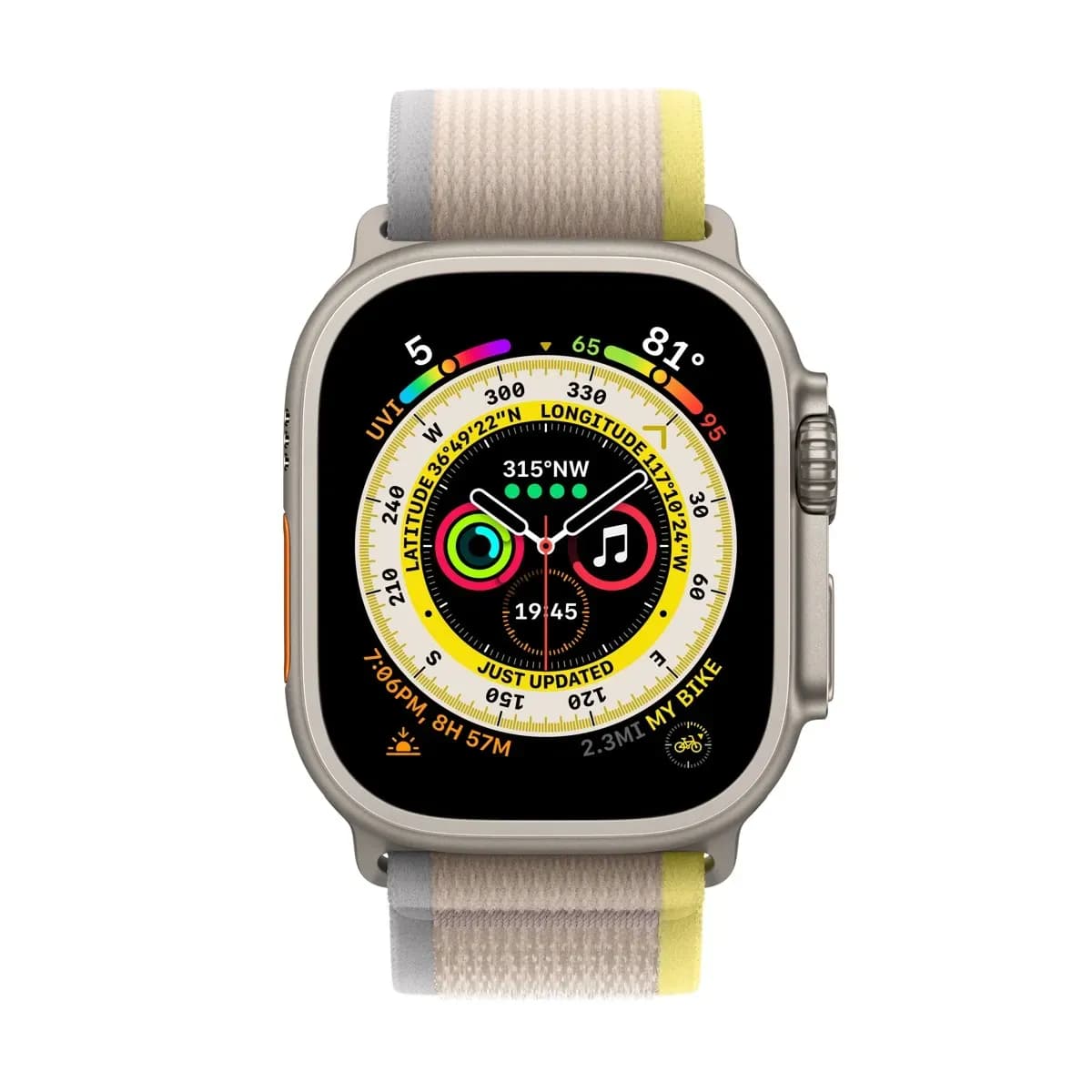 Apple Watch Ultra Titanium Case with Yellow/Beige Trail Loop – S/M - Image 1