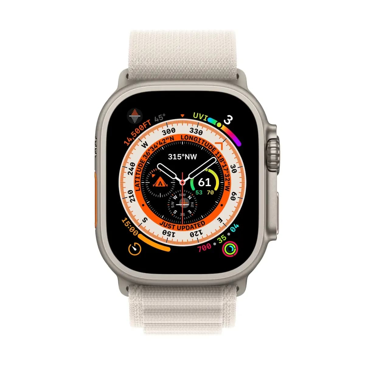 Apple Watch Ultra Titanium Case with Starlight Alpine Loop – Small - Image 1