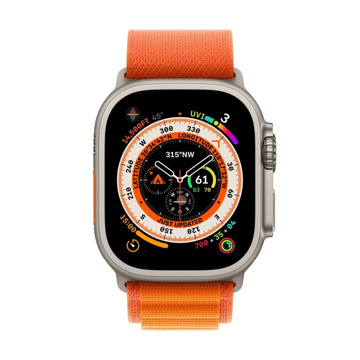 Apple Watch Ultra Titanium Case with Orange Alpine Loop – Small - Image 1