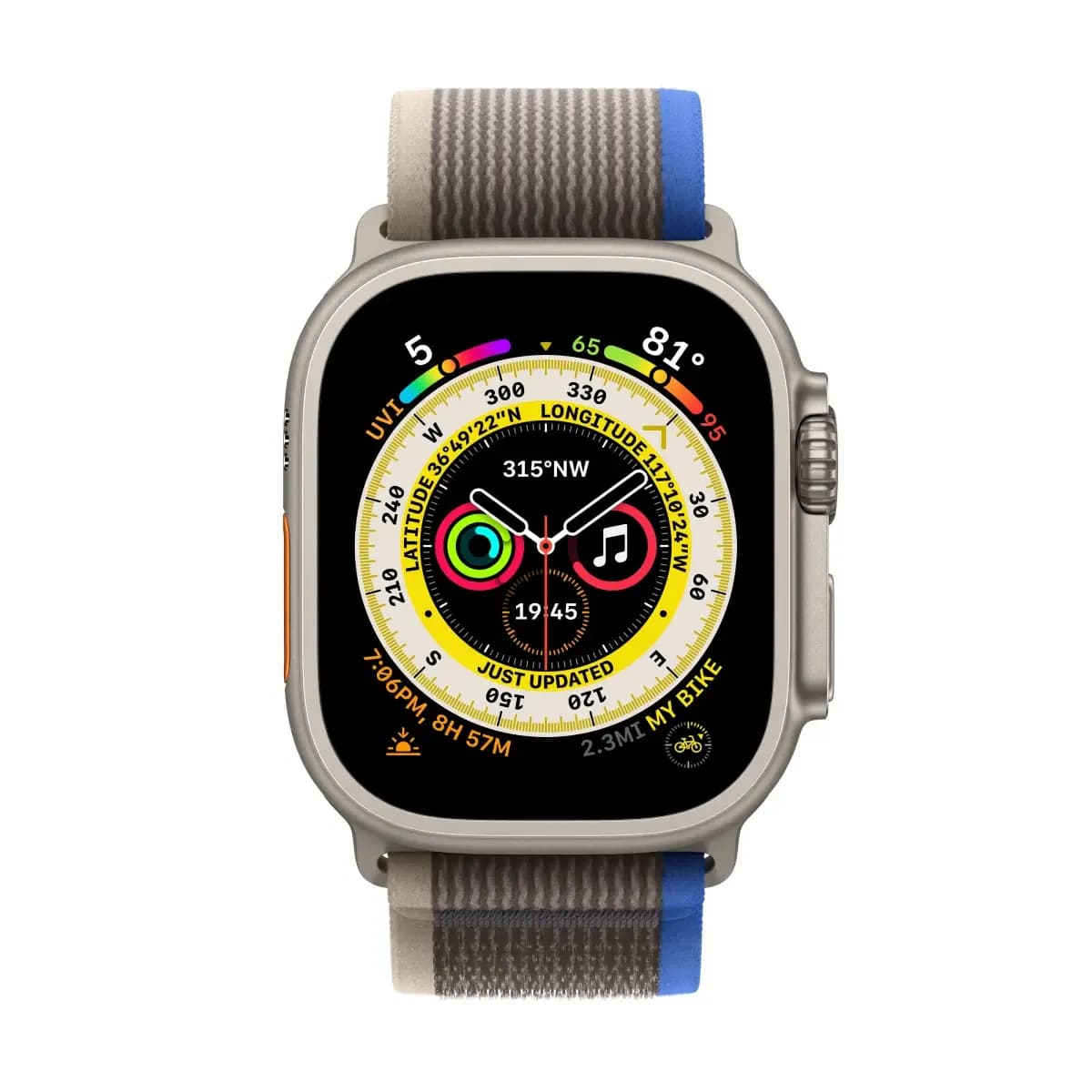 Apple Watch Ultra Titanium Case with Blue/Grey Trail Loop – S/M - Image 1